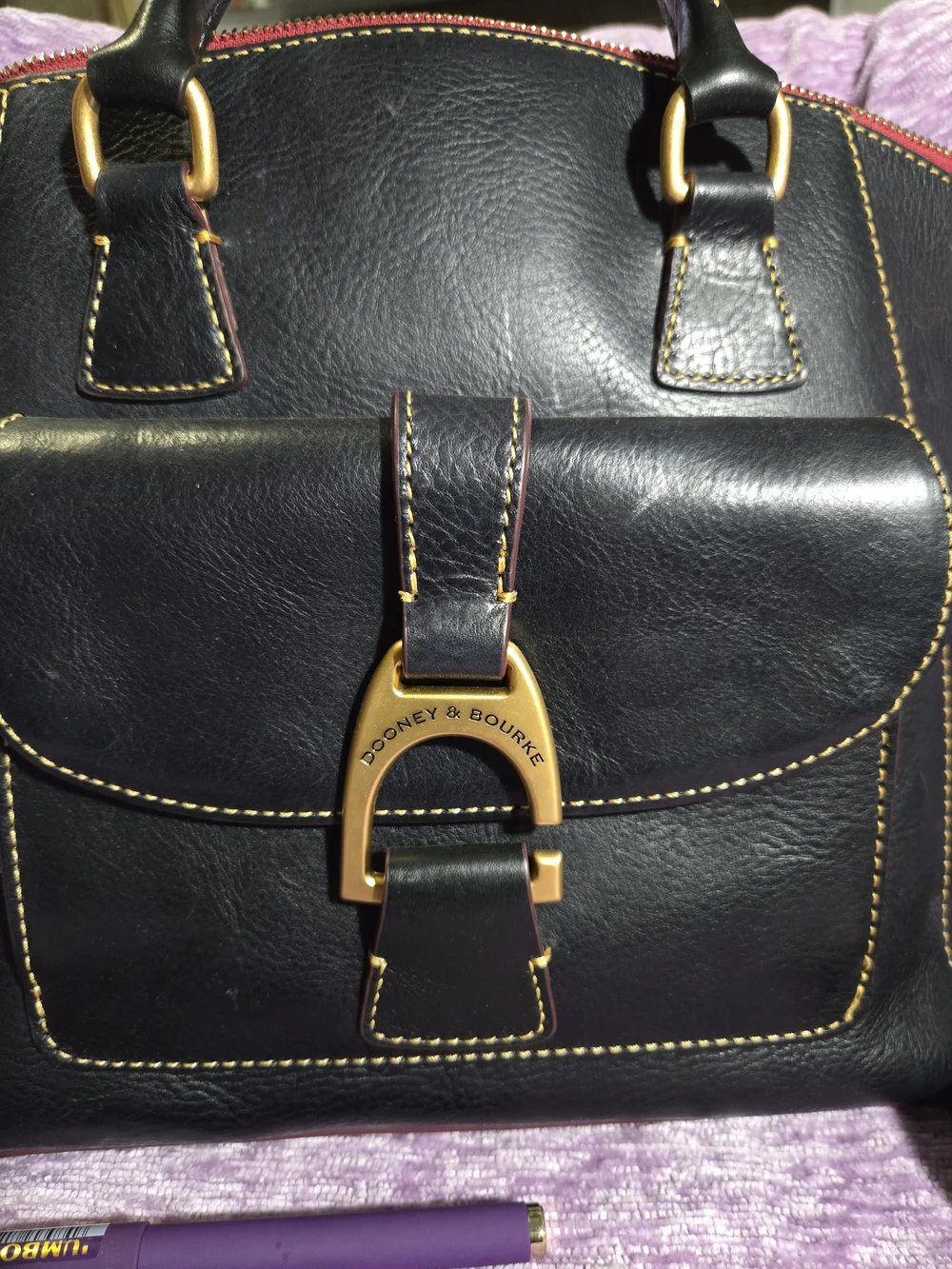 Dooney & Bourke FLORENTINE NAVY💙 Leather Naomi Satchel with Gold Hardware. EUC